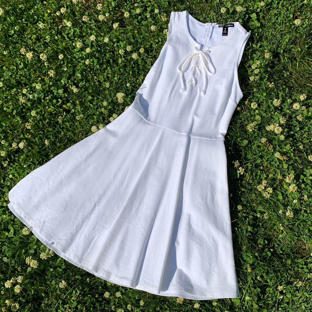 Aqua | White Front Lace-Up Dress